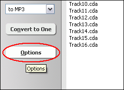 Please click "Options" on CDA to MP3 Converter main window.